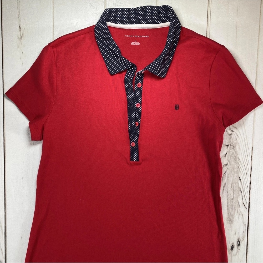 Tommy Hilfiger Shirt Dress Womens Medium Red Polo Polka Dot Collar Cotton - Picture 3 of 11